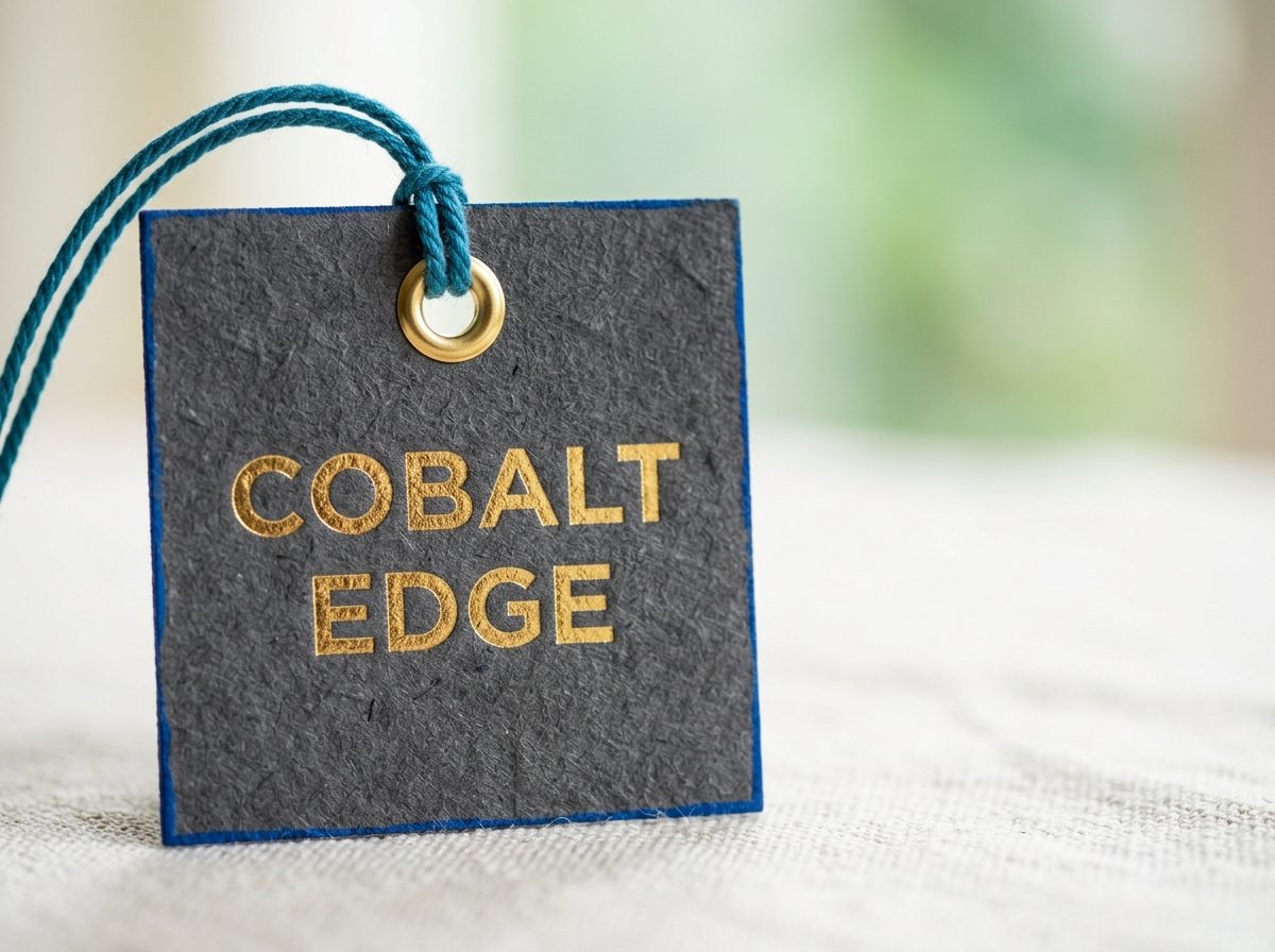 Black woven label with gold thread