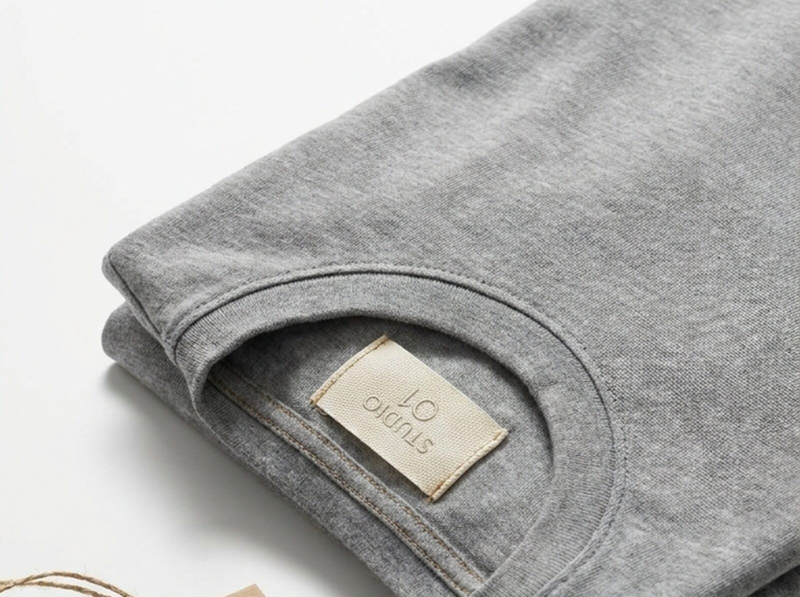 folded t-shirt with kraft hang tag and label