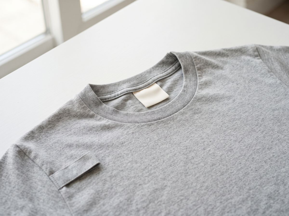 t-shirt with a woven label at the back neck and a loop tab at the hem